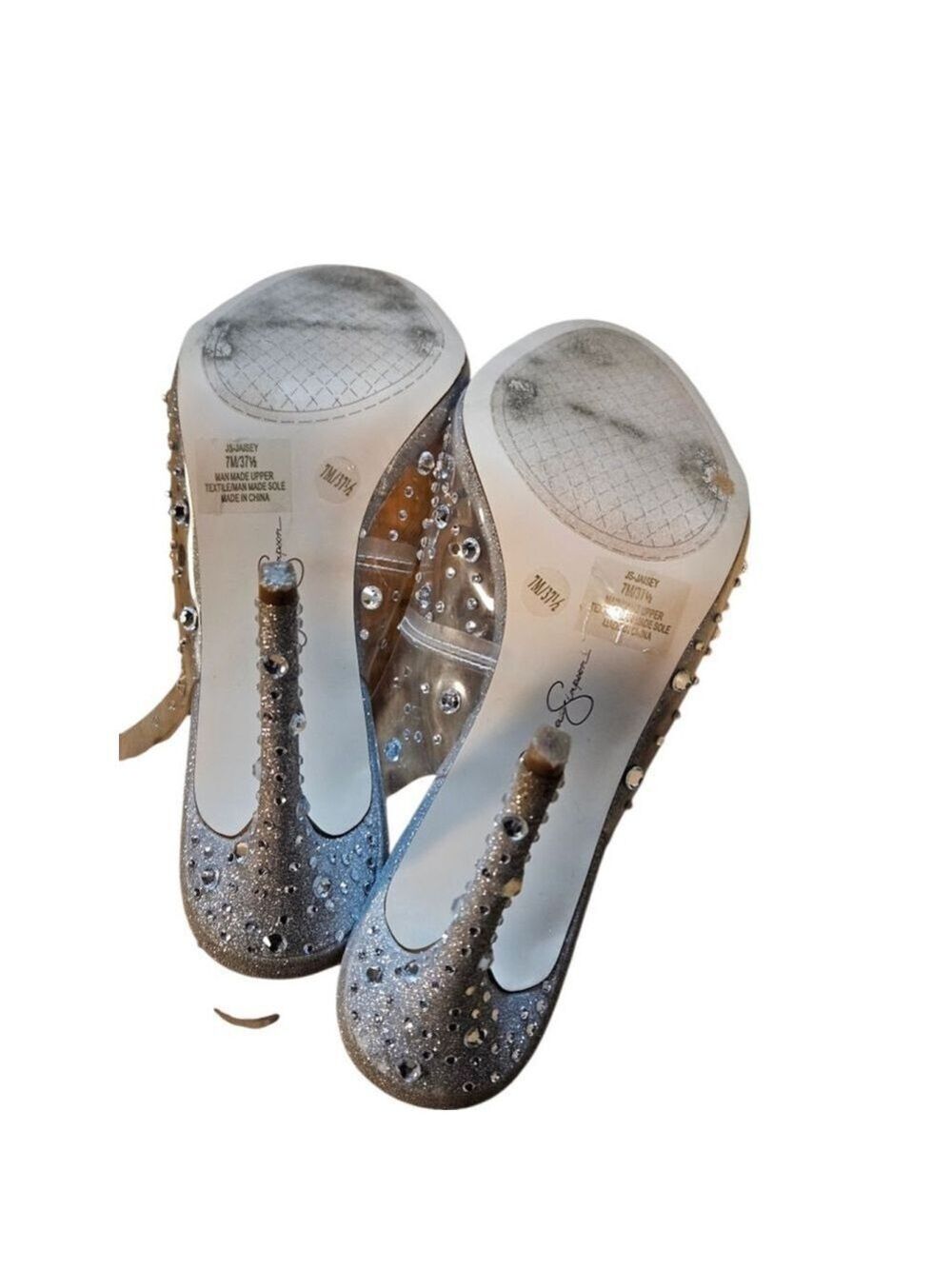 Jessica Simpson Silver Clear Glitter Slingback Heels Size 7 - Picture 14 of 14